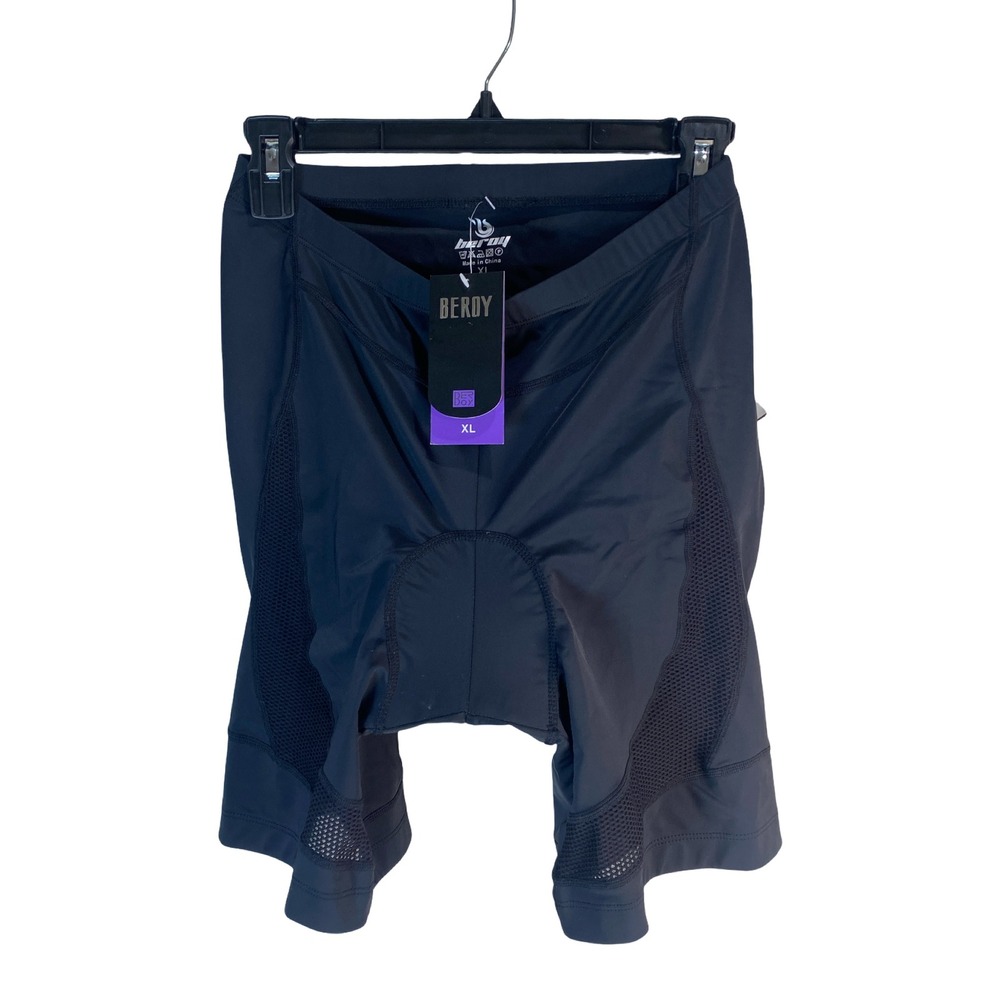 Beroy Mens Padded Cycling Shorts Black Mesh Panels Reflective XL NWT Bike
